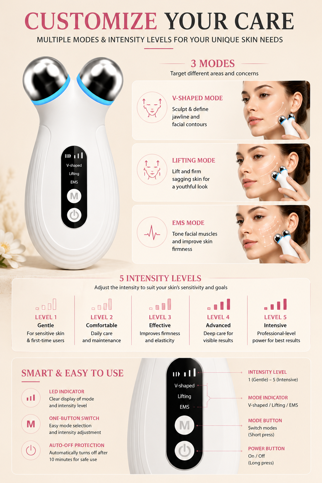 Microcurrent Face Lift Device — V-Shape Jawline & EMS Skin Toning