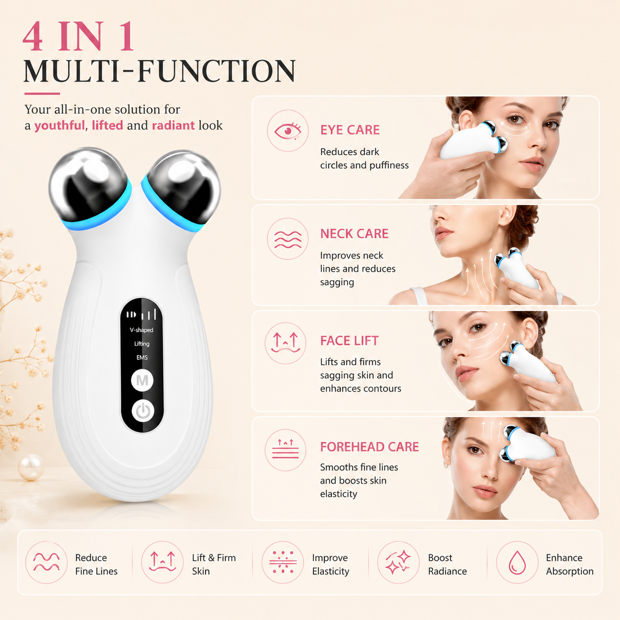 Microcurrent Face Lift Device — V-Shape Jawline & EMS Skin Toning