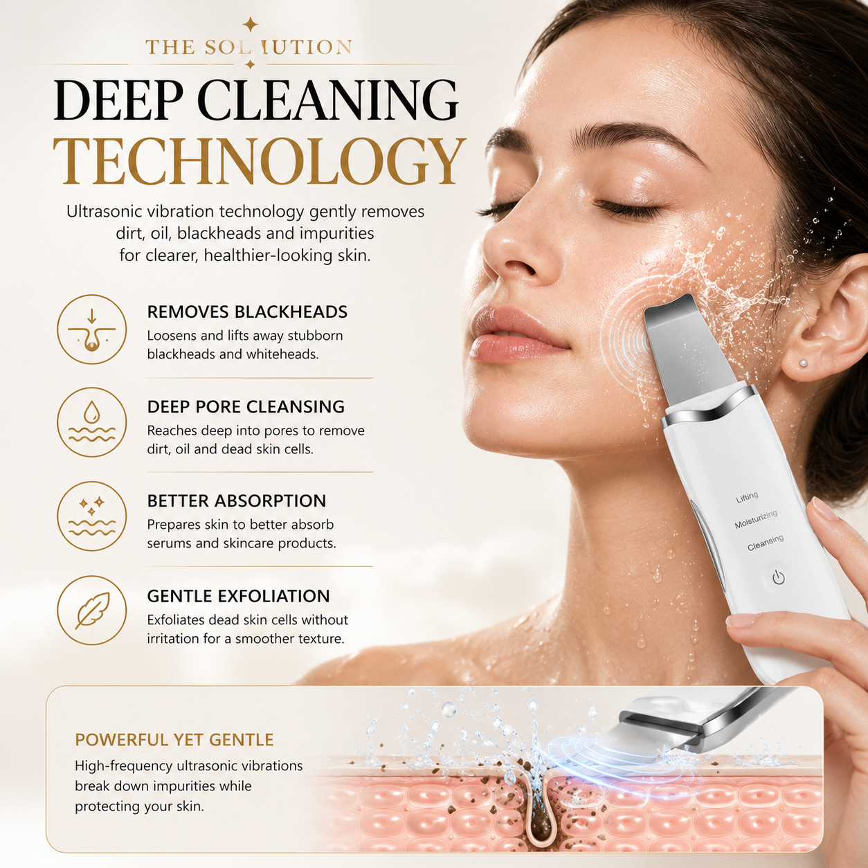 3-in-1 Ultrasonic Skin Scrubber — Deep Pore Cleanse & Blackhead Remover for Glowing Skin