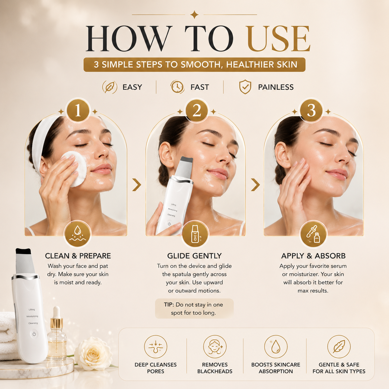 3-in-1 Ultrasonic Skin Scrubber — Deep Pore Cleanse & Blackhead Remover for Glowing Skin
