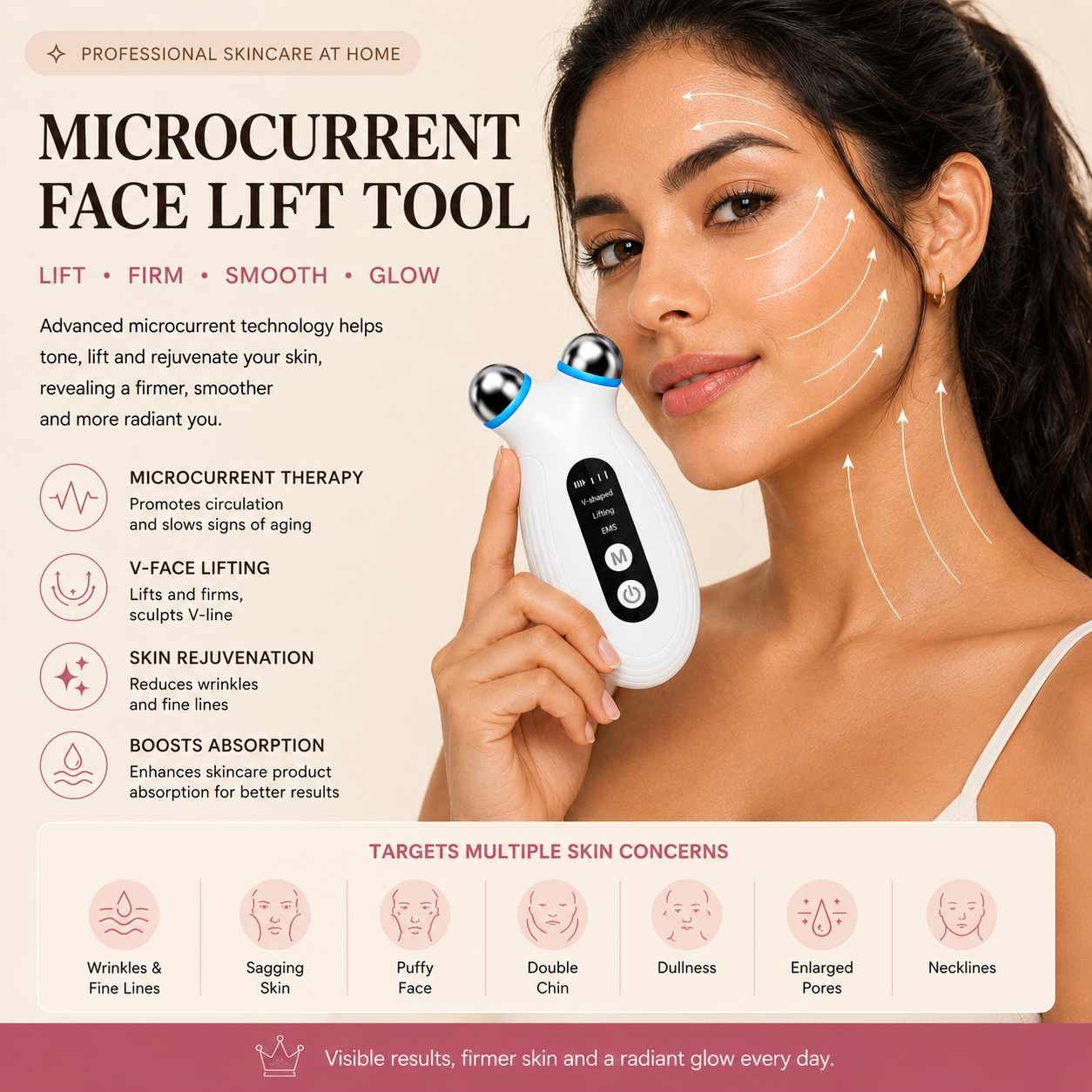 Microcurrent Face Lift Device — V-Shape Jawline & EMS Skin Toning