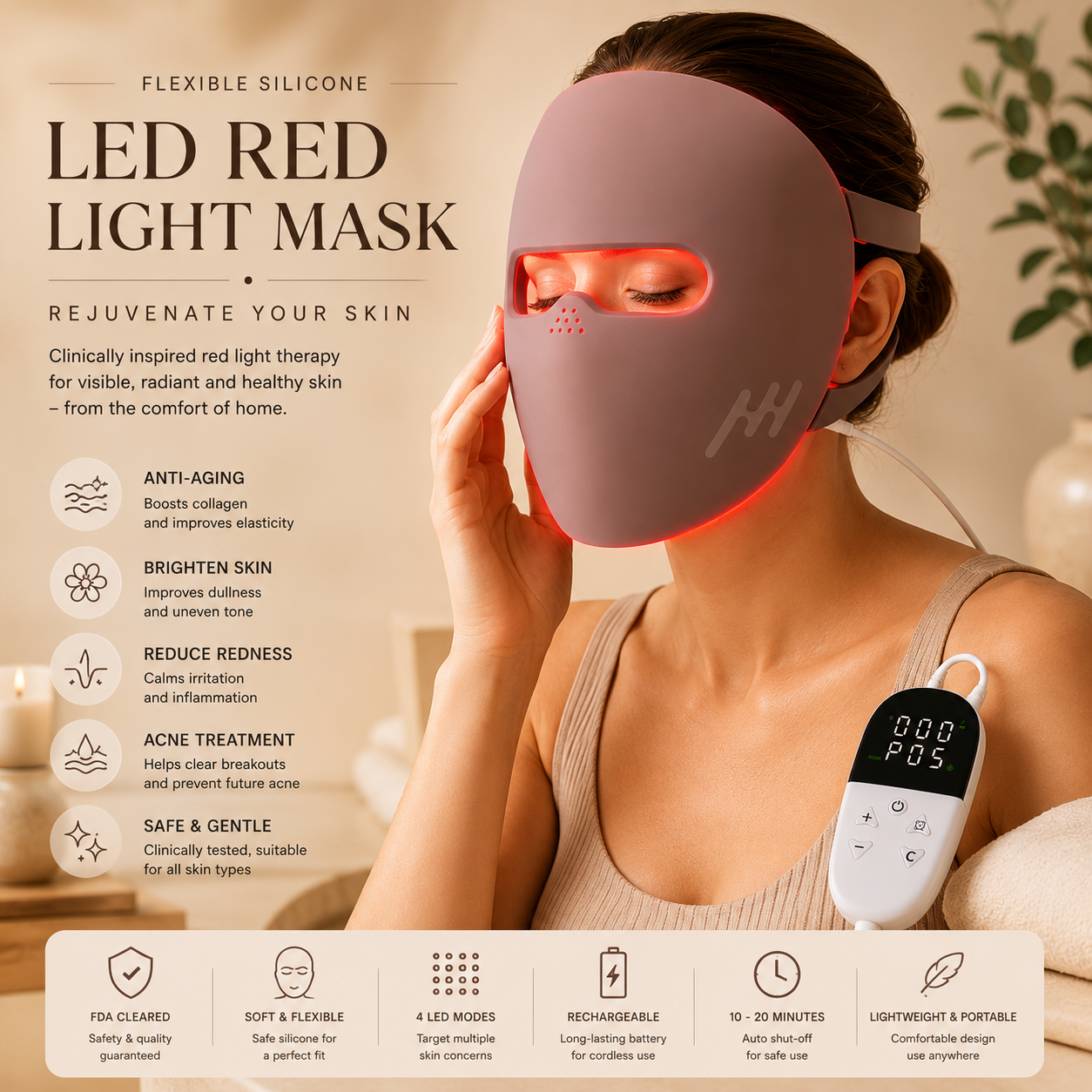3D Silicone Red Light Therapy Mask — Full Face Coverage