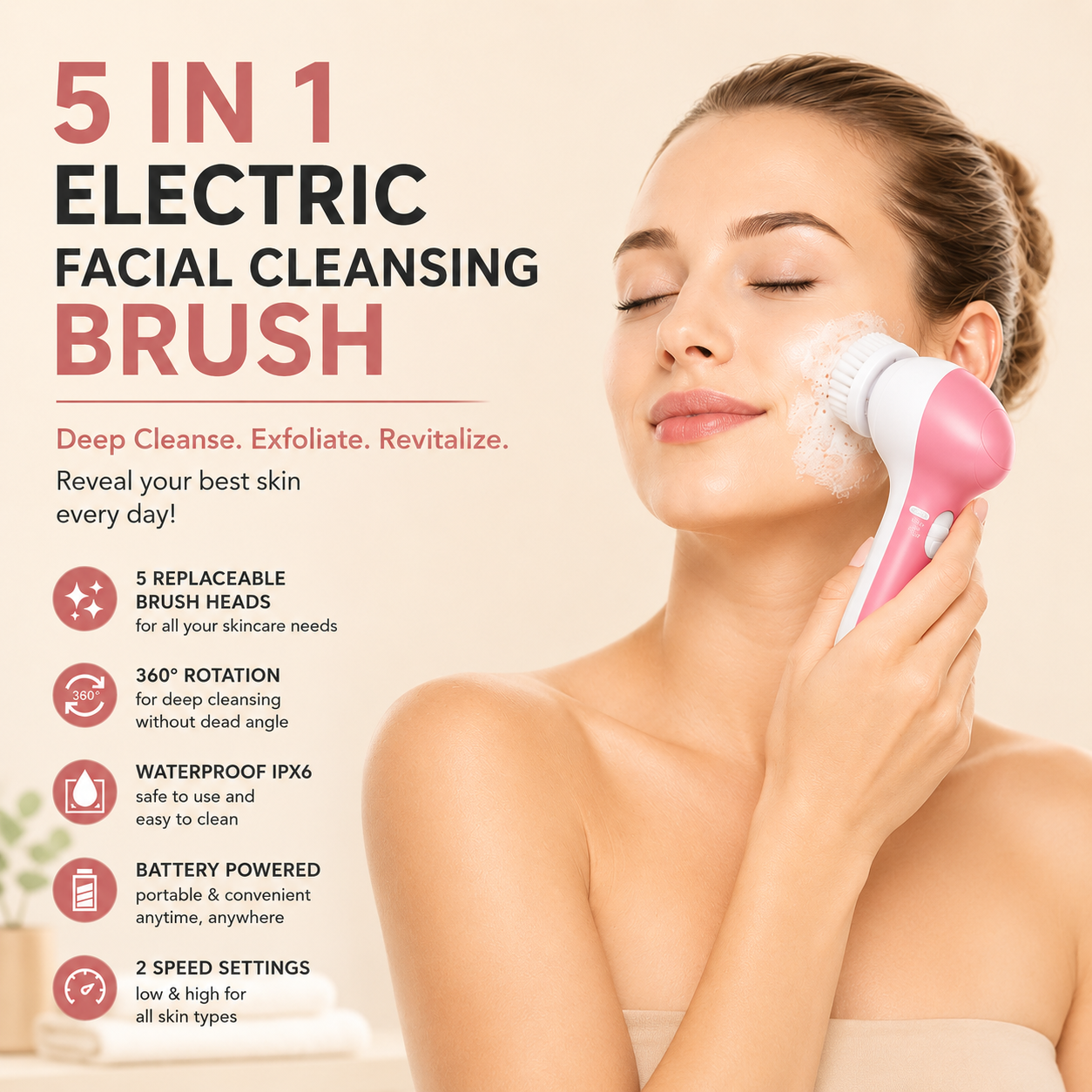 5-in-1 Electric Spin Cleansing Brush — Complete Facial System