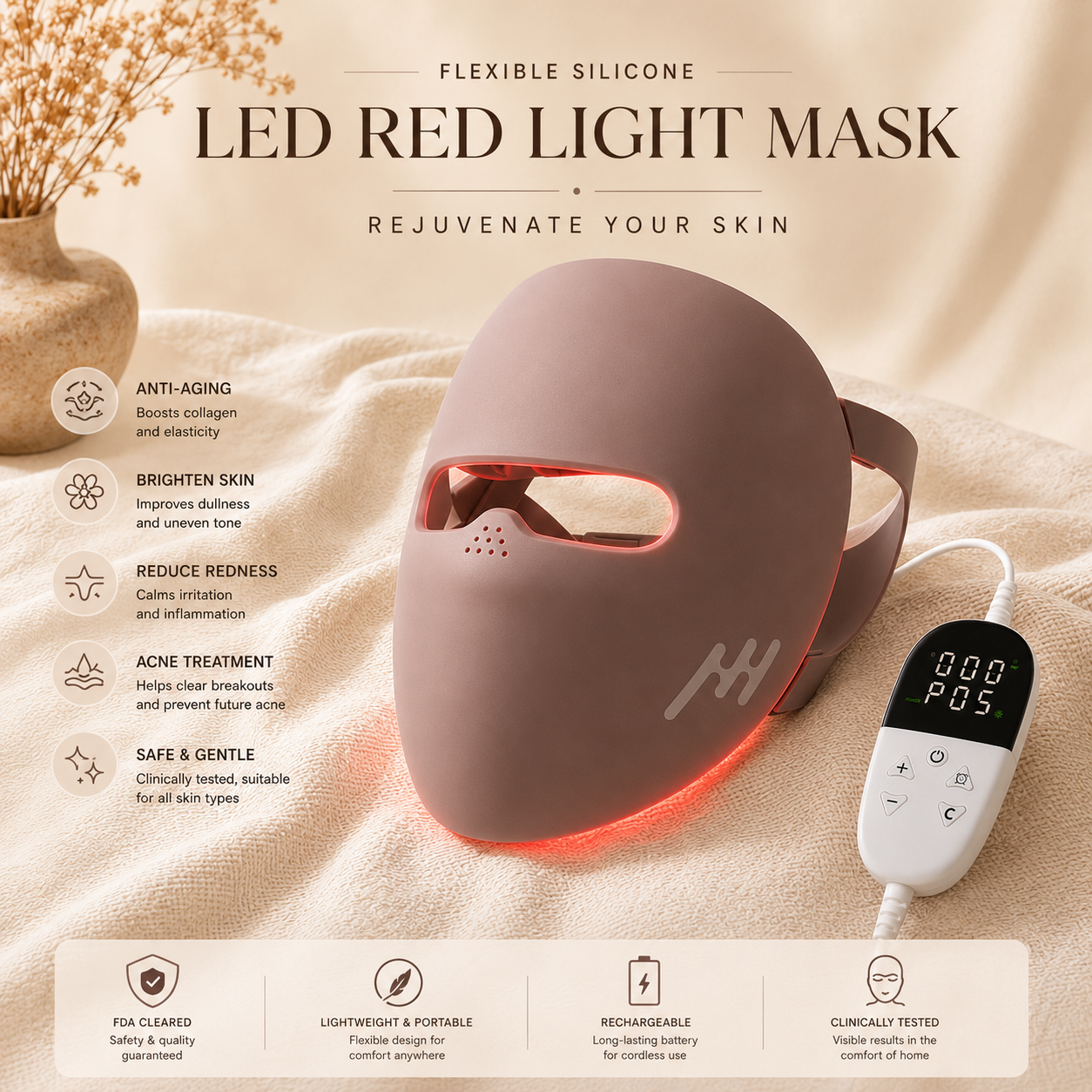 3D Silicone Red Light Therapy Mask — Full Face Coverage
