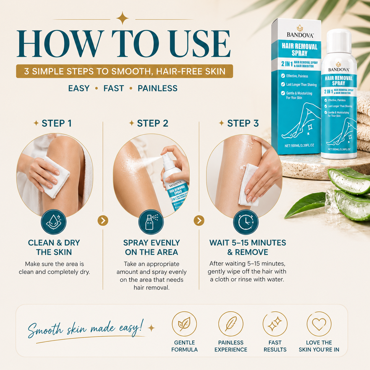 Painless Hair Removal Spray — Smooth Skin in Minutes