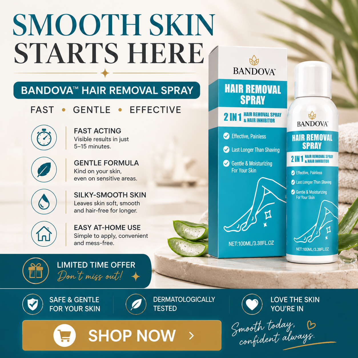 Painless Hair Removal Spray — Smooth Skin in Minutes