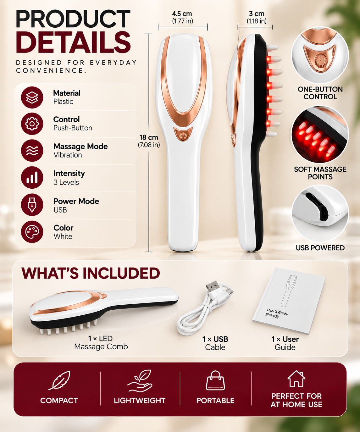 Rechargeable Scalp Massager — 3-Speed Vibration Head Relaxer