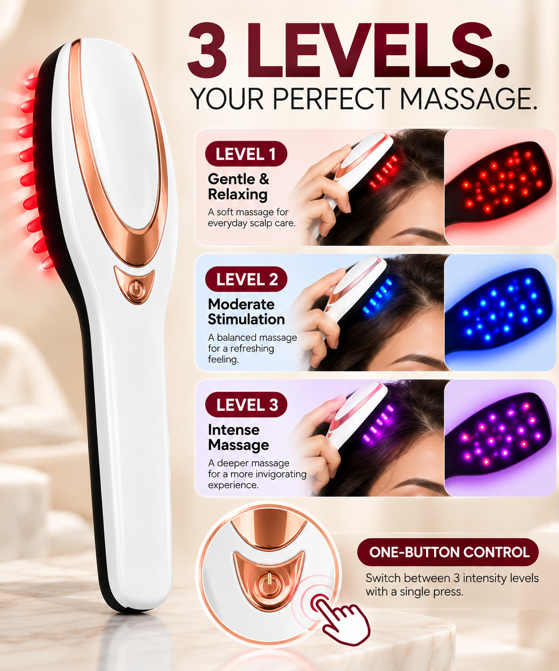 Rechargeable Scalp Massager — 3-Speed Vibration Head Relaxer